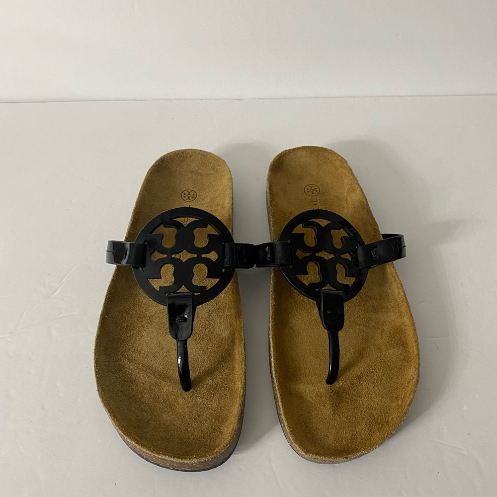 Tory Burch Miller Logo Cloud Sandals Black/Natural 6.5